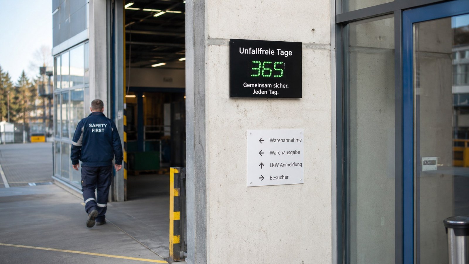 Kompakte Skyleds Unfallfreie Tage Anzeige mit 365 Tagen am Eingang eines Industriebetriebs