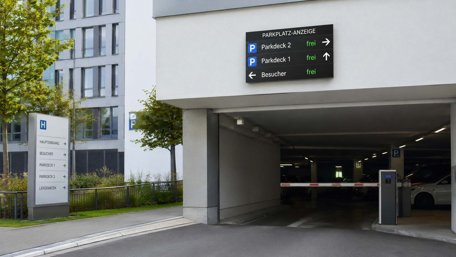Digitale Stellplatzanzeige von Skyleds in einer Parkgarage