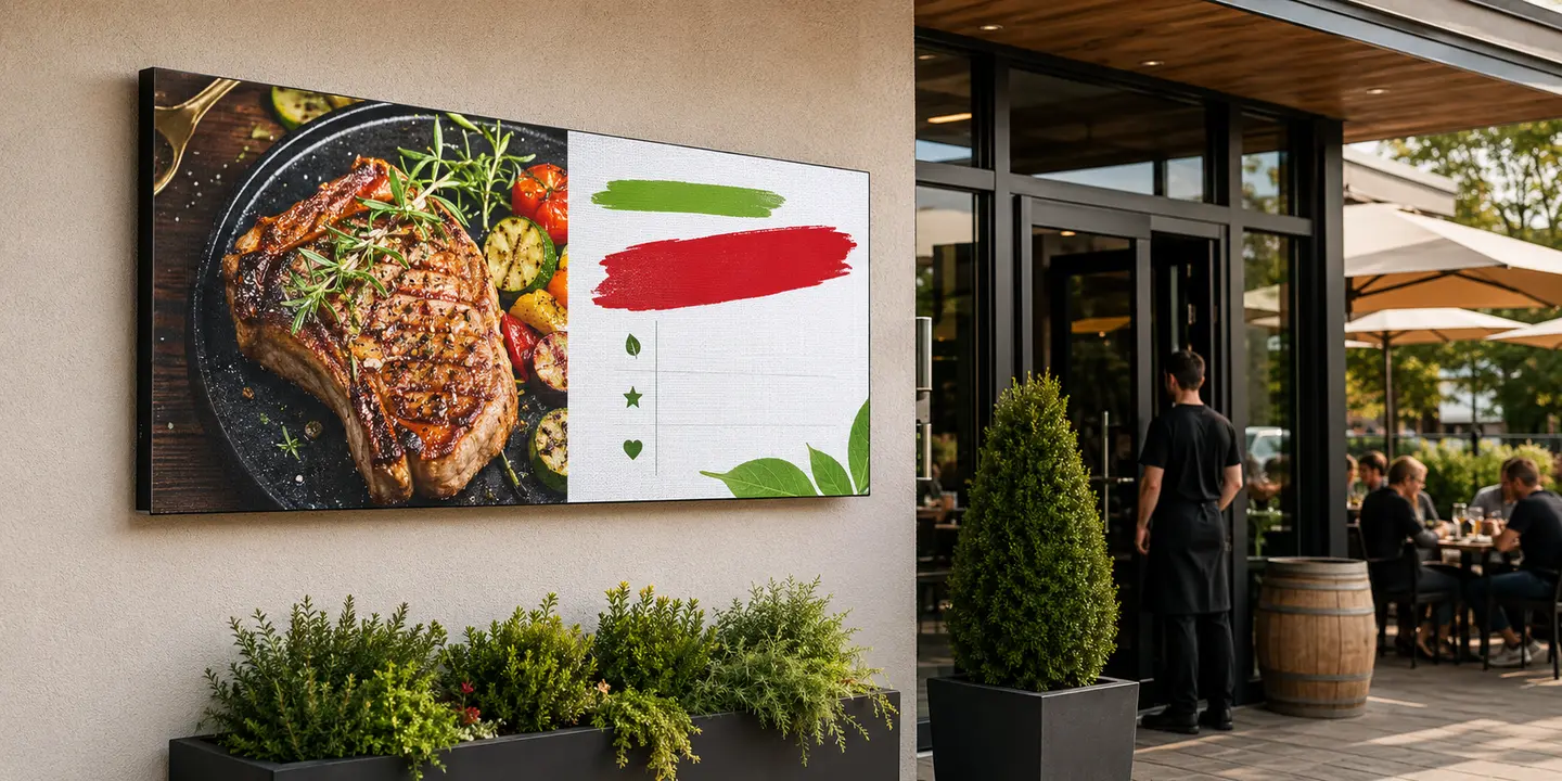 Großes LED Display 192×96 cm mit Kundenwerbung für ein Unternehmen