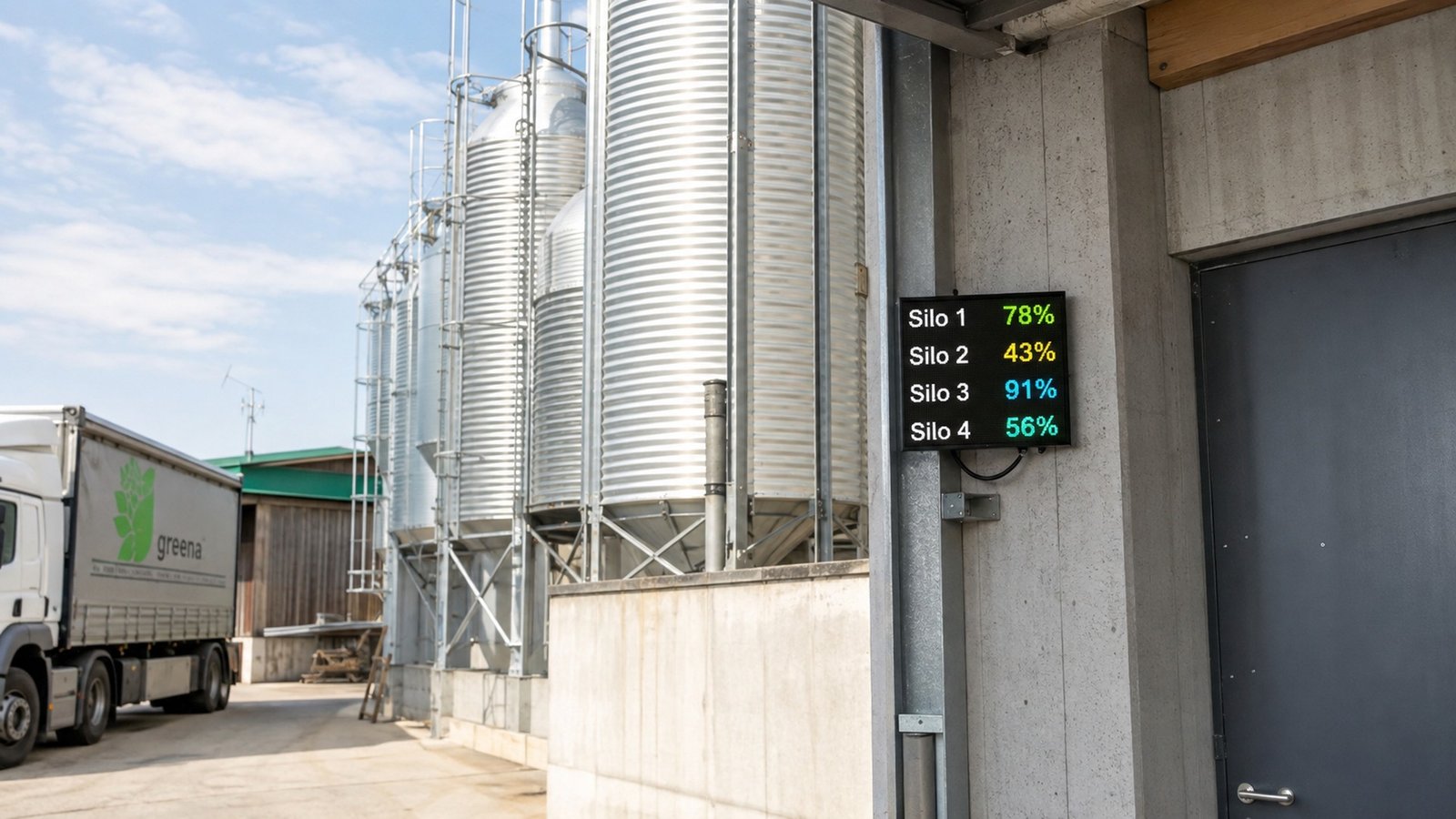 Kompakte LED Füllstandsanzeige an einer industriellen Siloanlage