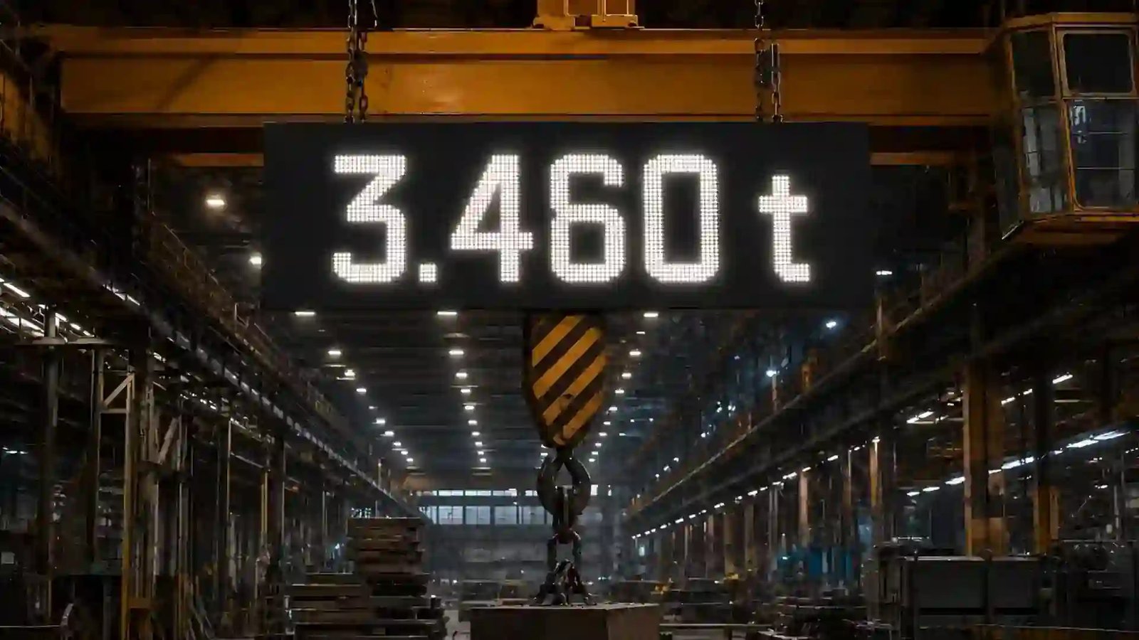 Große rahmenlose LED-Lastanzeige in einer Kranhalle