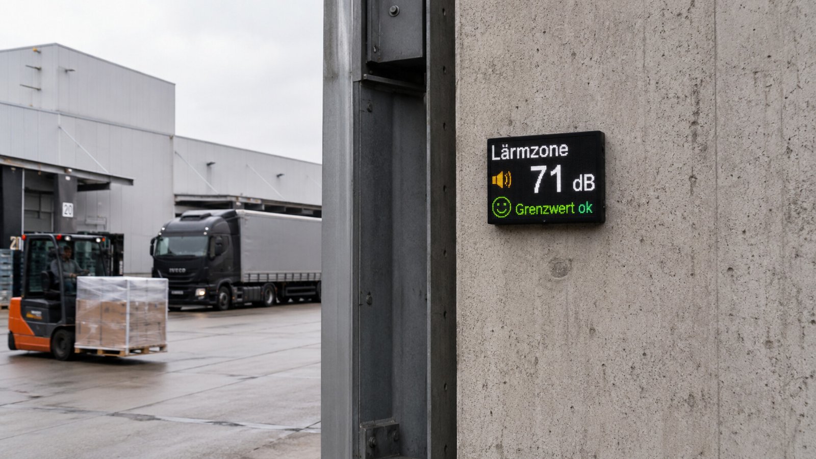 Kompakte LED Messwertanzeige mit Status an einem industriellen Ladehof