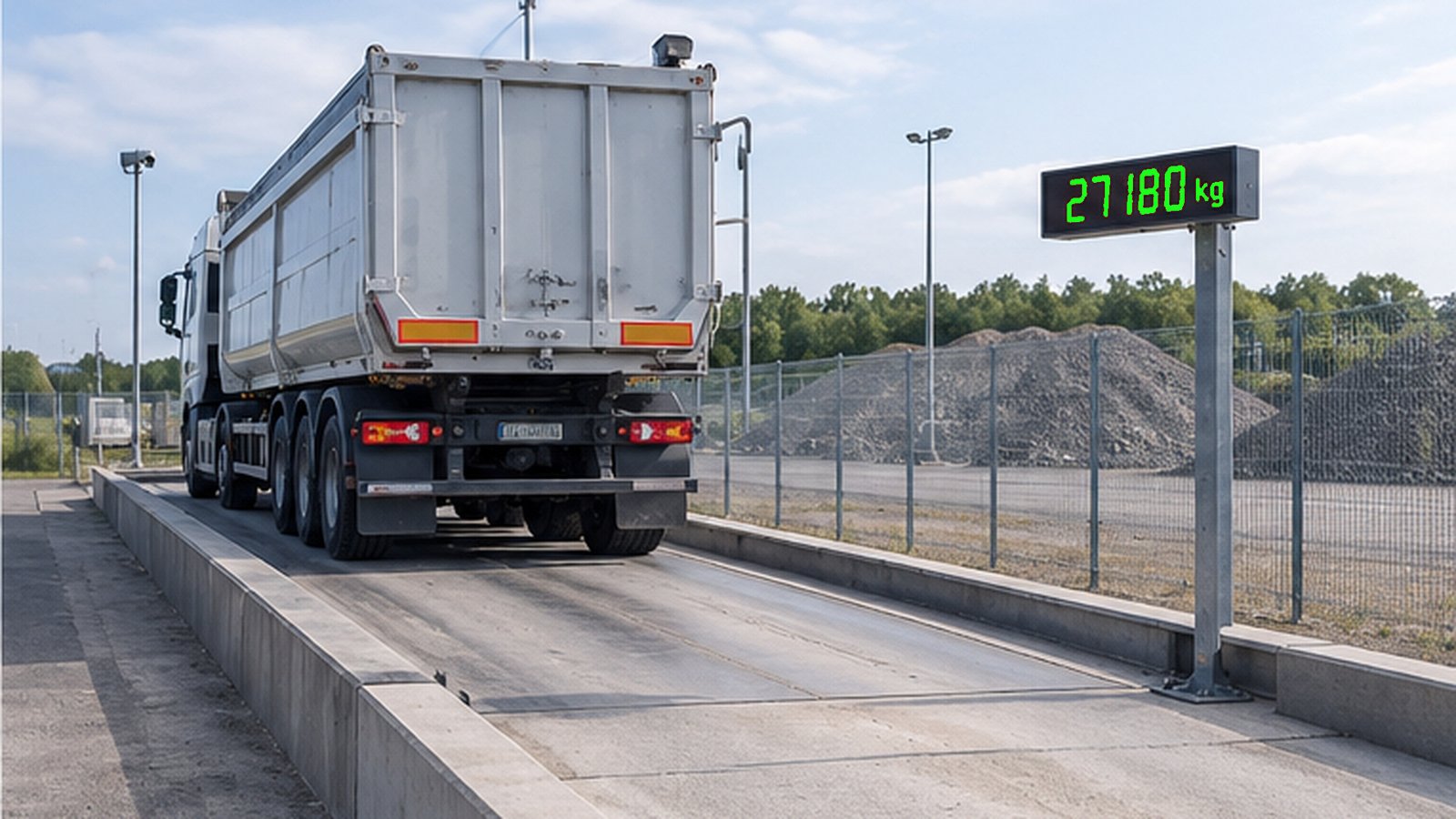 LKW-Waage mit großer rahmenloser LED-Gewichtsanzeige im Industriehallenbereich